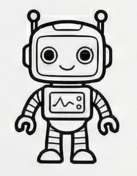a black and white drawing of a robot.webp